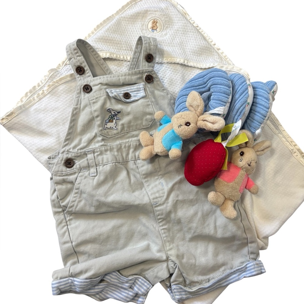 Petter Rabbit Gymboree Overalls 12-18 months, baby blanket and toy